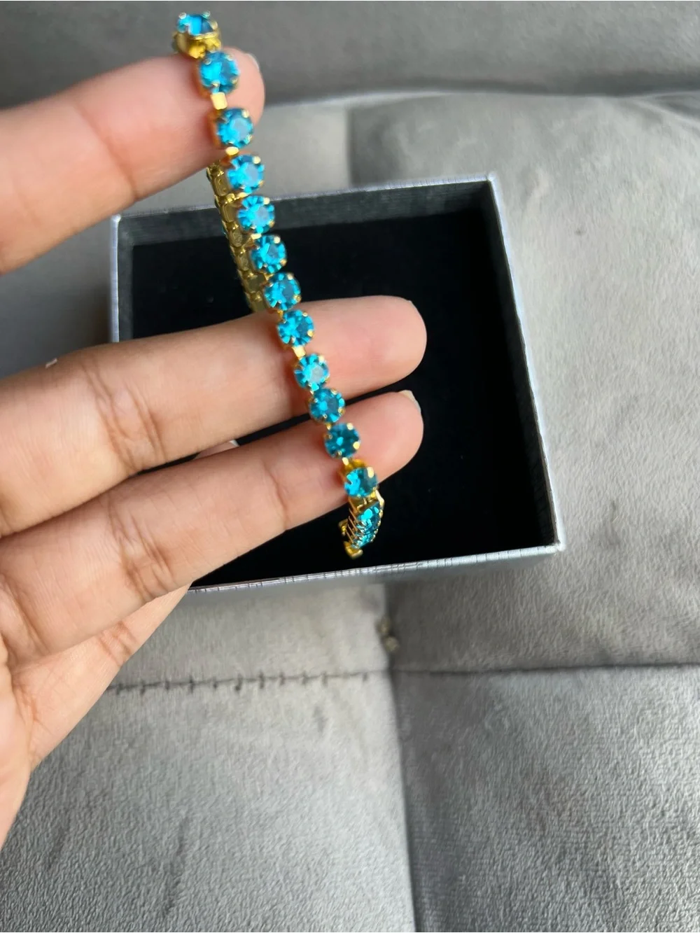 Anthropology Gold-Plated Teal Crystal Tennis Bracelet - Women Jewelry
